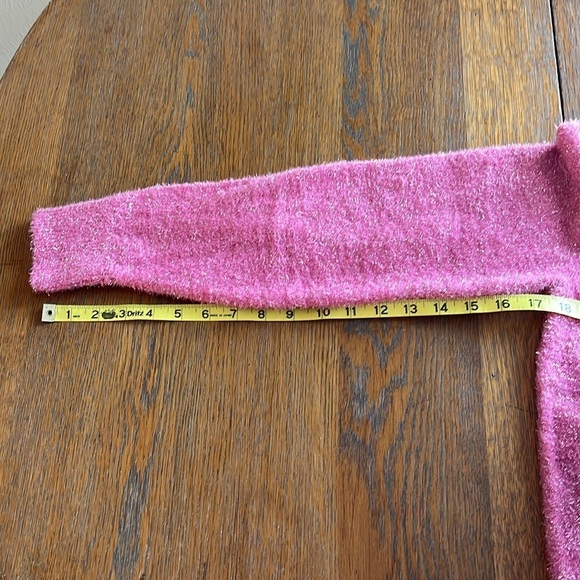 NWT Old Navy Eyelash Sweater Pink Glitter Size Medium Crew Neck Long Sleeves - Picture 10 of 13